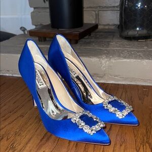 Blue Satin Women Shoes with Crystal Embellishments